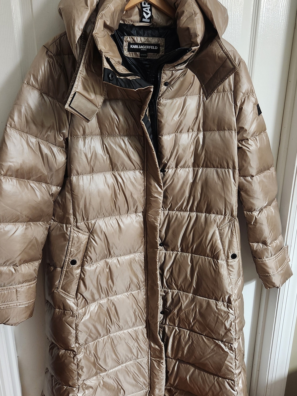 Karl Lagerfeld Long Puffer Jacket in Tan (XL)